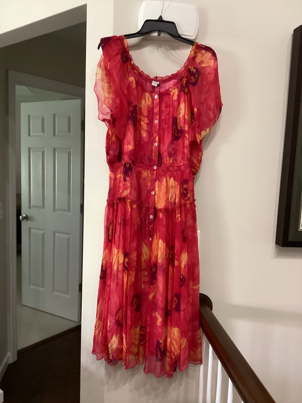 Womens Pink Floral Button-Front Sundress